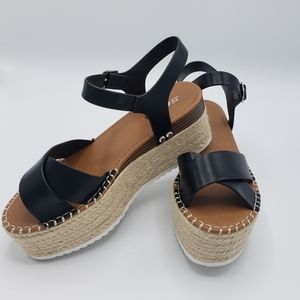 Black Faux Leather Espadrille Sandals